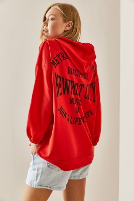 Kırmızı Arkası Baskılı Kapüşonlü Sweatshirt 3YXK8-47462-04 - 3