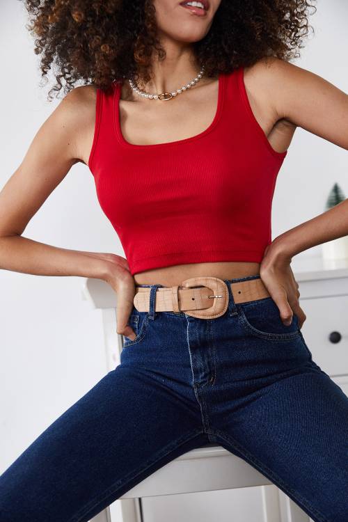 Kırmızı U Yaka Kaşkorse Atlet 1KXK2-44734-04 - 5